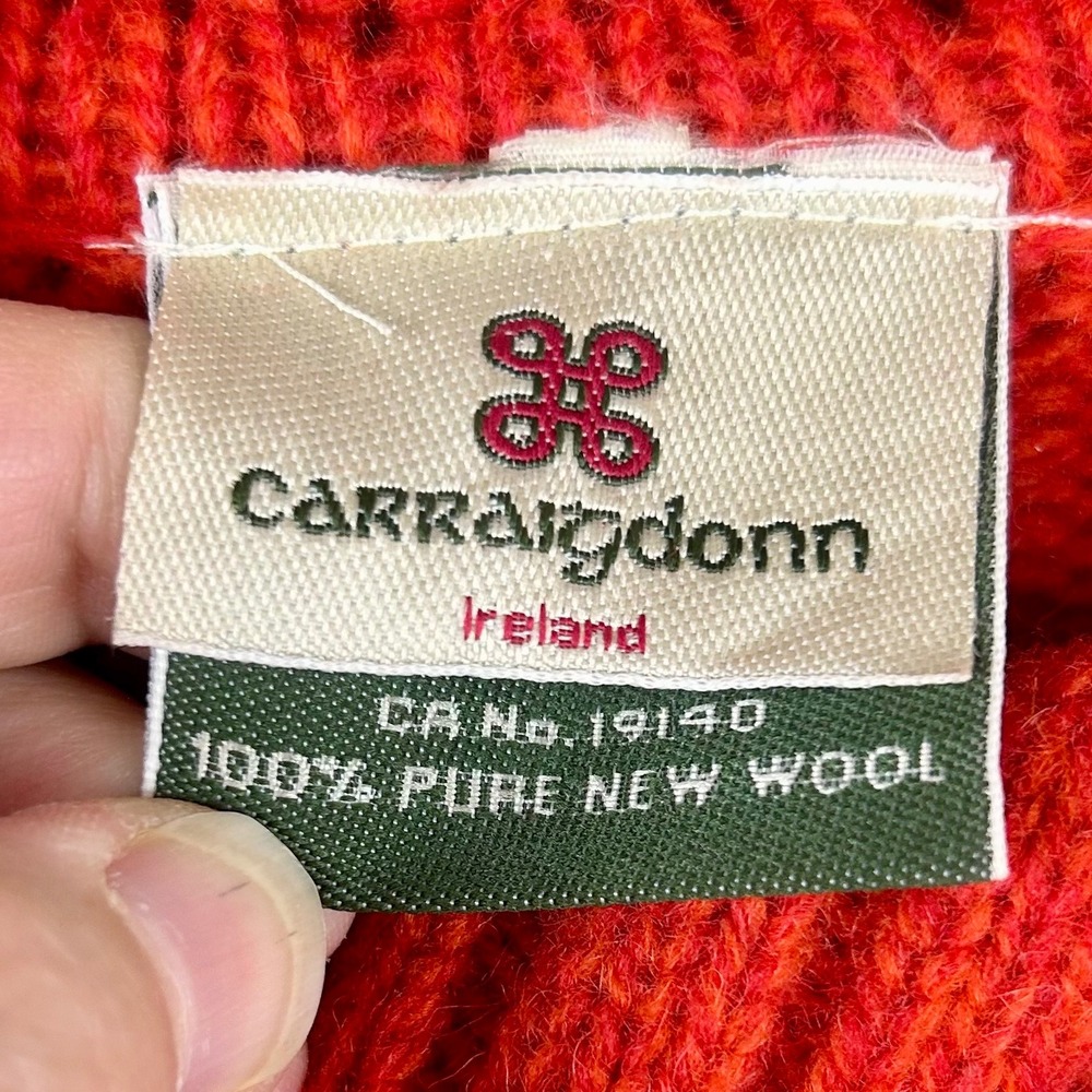 Carraig Donn Ireland Pure New Wool Cable Knit Neck Button Sweater Women Medium - Picture 7 of 8